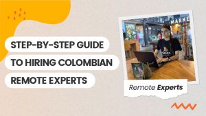 Blog banner with a photo of a young talented Colombian woman and the title of this blog A step-by-step guide to hiring Colombian remote experts